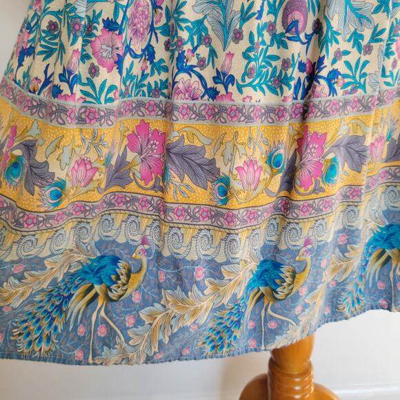 R Vivimos Boho Dress Vintage Print Birds Floral Empire Waist Midi Women Medium - Picture 8 of 11